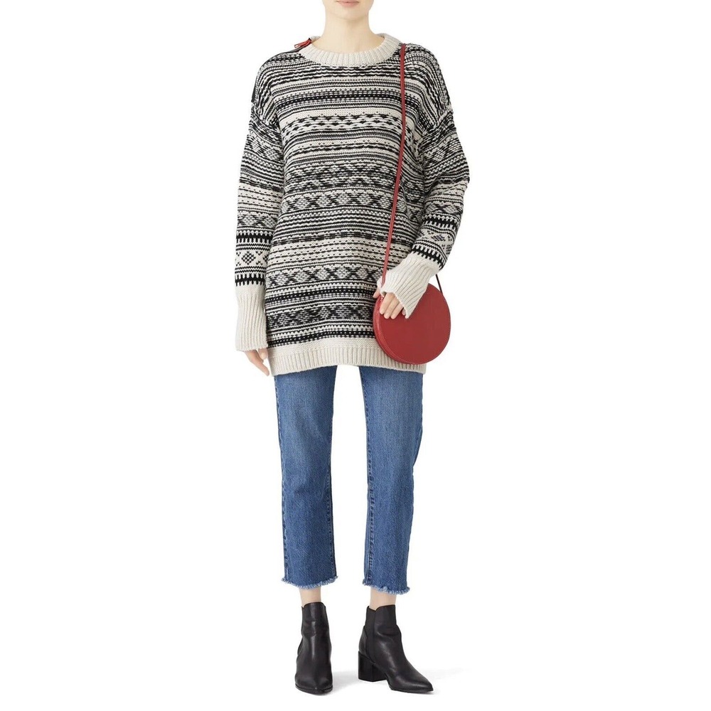 (nude) Fair Isle Oversized Long Sweater Wool Alpaca Blend Cream UK 46 US XL